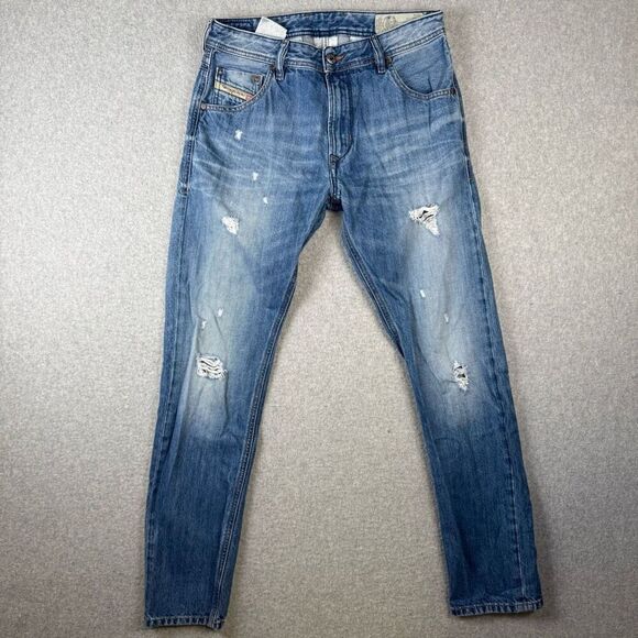 Diesel Industries Krayver Mens 28x30 Denim Jeans Blue Slim Carrot Distressed - Picture 1 of 11